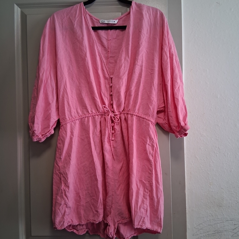 Zara Pink V-Neck Romper - Picture 2 of 5